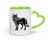 cerámica Tazas de Café con Asas Grandes para Hombres y Mujeres lobo parado sobre un （11oz/320ml） Perfecto para cocinas, restaurantes y cafeterías, gran idea de regalo Verde
