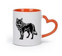 cerámica Tazas de Café con Asas Grandes para Hombres y Mujeres lobo parado sobre un （11oz/320ml） Perfecto para cocinas, restaurantes y cafeterías, gran idea de regalo Naranja