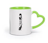 cerámica Tazas de café de cerámica blanca Actor estrella de cine de comedia y pantomima （11oz/320ml） Oficina, hogar, cafetería, apto para lavavajillas y microondas Verde
