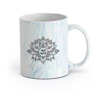 cerámica Tazas de café de cerámica blanca Flor de loto Budismo Meditación Yoga Zen （11oz/320ml） Perfecto para cocinas, restaurantes y cafeterías, gran idea de regalo Azul mármol