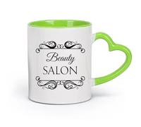 cerámica Tazas de café de cerámica blanca Letrero de salón de belleza con logotipo （11oz/320ml） Perfecto para cocinas, restaurantes y cafeterías, gran idea de regalo Verde