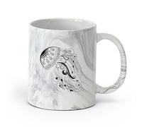 cerámica Tazas de café de cerámica blanca Medusa Animal Marino Estilo Playa Marina （11oz/320ml） Perfecto para cocinas, restaurantes y cafeterías, gran idea de regalo Negro mármol