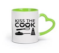 cerámica Tazas de café de porcelana Herramientas de cocina Kiss The Cook Kitchen Restaurant Pan （11oz/320ml） Ideal para usar en casa y la oficina Verde
