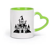 cerámica Tazas de Café, Té y Café Una silueta clásica de un castillo de cuento de hadas perfecto （11oz/320ml） Apto para lavavajillas y microondas Verde