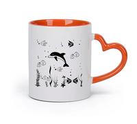 cerámica Tazas de Café, Té y Café Vida marina Animales lindos Delfín Banco de peces （11oz/320ml） Perfecto para cocinas, restaurantes y cafeterías, gran idea de regalo Naranja