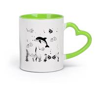 cerámica Tazas de Café, Té y Café Vida marina Animales lindos Delfín Banco de peces （11oz/320ml） Perfecto para cocinas, restaurantes y cafeterías, gran idea de regalo Verde