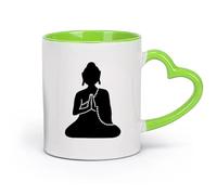 cerámica Tazas de Cerámica para Café, Leche y Té Meditación de Buda, Monje Budista, Yoga （11oz/320ml） Para bebidas calientes, latte, capuchino Verde