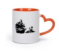 cerámica Tazas de gres para café y té Barco pirata en el océano. Uso de barco pirata en la isla. （11oz/320ml） Ideal para usar en casa y la oficina Naranja