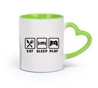 cerámica Tazas de porcelana Citas sobre juegos, estilo de vida, videojuegos, sala de juegos, comer, dormir, jugar （11oz/320ml） Para hombres y mujeres Verde