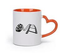 cerámica Tazas de porcelana Sala de reproducción de cintas de película Cine Carrete de película Sala de cine （11oz/320ml） Para la oficina y el hogar Naranja