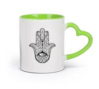 cerámica Tazas de té y café con estilo Estudio de yoga con patrón indio de mano y mal de ojo （11oz/320ml） Para té, chocolate caliente Verde