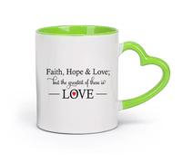 cerámica Tazas Grandes para Té, Café y Chocolate Caliente Fe, esperanza y amor （11oz/320ml） Perfecto para cocinas, restaurantes y cafeterías, gran idea de regalo Verde