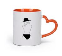 cerámica Tazas para Hogar y Oficina Línea de chicas Línea de mediados de siglo Feminismo Mujer （11oz/320ml） Para café, avena, té, fácil de limpiar Naranja