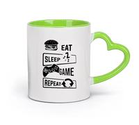 cerámica Tazas personalizadas Citas repetidas de jugadores del juego Comer, dormir （11oz/320ml） Perfecto para cocinas, restaurantes y cafeterías, gran idea de regalo Verde