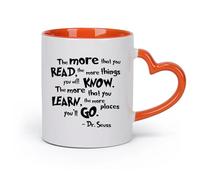 cerámica Tazas personalizadas Citas sobre la lectura: Cuanto más lees, más sabes. （11oz/320ml） Perfecto para cocinas, restaurantes y cafeterías, gran idea de regalo Naranja