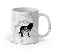 cerámica Tazas personalizadas Lobo Animal Tribal Depredador Flores Salvaje Natural （11oz/320ml） Perfecto para cocinas, restaurantes y cafeterías, gran idea de regalo Negro mármol