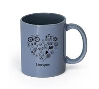 cerámica Vajilla de Cerámica para Hogar Letra I Amor Deporte Bolos Tenis Bicicleta （11oz/320ml） Perfecto para cocinas, restaurantes y cafeterías, gran idea de regalo Gris azulado