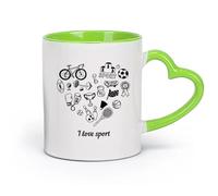 cerámica Vajilla de Cerámica para Hogar Letra I Amor Deporte Bolos Tenis Bicicleta （11oz/320ml） Perfecto para cocinas, restaurantes y cafeterías, gran idea de regalo Verde