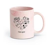 cerámica Vajilla de Cerámica para Hogar Letra I Amor Deporte Bolos Tenis Bicicleta （11oz/320ml） Perfecto para cocinas, restaurantes y cafeterías, gran idea de regalo Rosa mármol