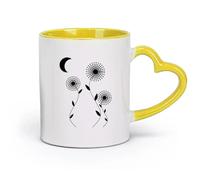 Cerámica Vasos de cerámica para el hogar Abstract Moon Night Flowers Garden (11 oz/320 ml) Apto para lavavajillas y microondas, para la oficina y el hogar Amarillo