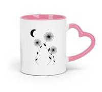 Cerámica Vasos de cerámica para el hogar Abstract Moon Night Flowers Garden (11 oz/320 ml) Apto para lavavajillas y microondas, para la oficina y el hogar Rosa