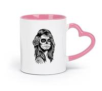 ceramics Ceramic Coffee Cup Calavera Skull Girl Woman Mexico Mexican Day of the Dead （11oz/320ml） for Office, Home Pink