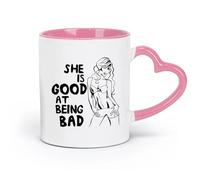 ceramics Ceramic Coffee Cup Phrase sex appeal Girl She Is Good At Doing Bad Things In （11oz/320ml） for Office, Home Pink