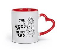 ceramics Ceramic Coffee Cup Phrase sex appeal Girl She Is Good At Doing Bad Things In （11oz/320ml） for Office, Home Red