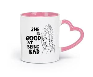 ceramics Ceramic Coffee Cup Phrase sex appeal Girl She Is Good At Doing Bad Things In （11oz/320ml） for Office, Home Pink