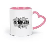 ceramics Ceramic Cup Good Health Healthy Living Lifestyle Home Gymnastics Fitnesscenter Words （11oz/320ml） Restaurant, Office Pink