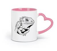 ceramics Ceramic Cups with Handles a detailed line art of a lizard perfect （11oz/320ml） for Espresso, Tea- Set Pink