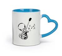ceramics Ceramic Drinkware for Home Guitar Music Headphones Notes Musician （11oz/320ml） for Espresso, Tea- Set Blue