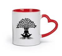 ceramics Ceramic Drinkware for Home Meditation Tree Girl Chakras Yoga Studio （11oz/320ml） for Tea, Hot Chocolate Red