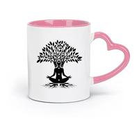 ceramics Ceramic Drinkware for Home Meditation Tree Girl Chakras Yoga Studio （11oz/320ml） for Tea, Hot Chocolate Pink