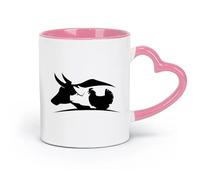 ceramics Coffee and Tea Cups Farm Animals Village Cow Pig Chicken Butcher （11oz/320ml） Office, Home, Café, Dishwasher & Microwave Safe Pink