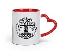 ceramics Coffee Cup Mandala Circle Tree Yoga Studio Fitnesscenter Yoga Tree Tree Of Life （11oz/320ml） for Home and Office Red