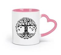 ceramics Coffee Cup Mandala Circle Tree Yoga Studio Fitnesscenter Yoga Tree Tree Of Life （11oz/320ml） for Home and Office Pink