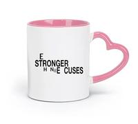 ceramics Coffee Cup Stronger Than Your Excuses Motivational Quotes Fitnesscenter （11oz/320ml） for Office, Home Pink
