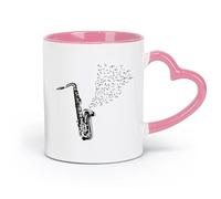 ceramics Coffee & Hot Drinks Saxophone Player Jazz Club Musician Notes Music Studio （11oz/320ml） for Home and Office Pink