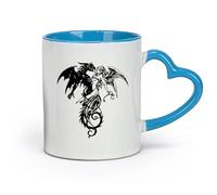 ceramics Coffee Mug with Handle - Classic Ceramic Flying Demon Dragon With Angel （11oz/320ml） for Home or Work Blue