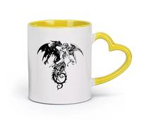 ceramics Coffee Mug with Handle - Classic Ceramic Flying Demon Dragon With Angel （11oz/320ml） for Home or Work Yellow
