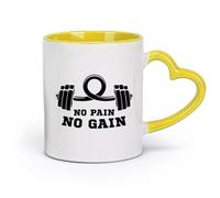 ceramics Cool Mugs and Cups Motivation Words Sports Gymnastics No Pain No Gain （11oz/320ml） Ceramic Coffee Mugs for Home or Work Yellow