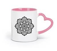 ceramics Hot Chocolate Cups Meditation Circle Ornament Pattern Beautiful Mandala （11oz/320ml） for Office, Home Pink