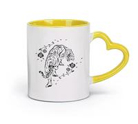 ceramics Novelty Tea or Coffee Cup Tiger Roses Flowers Wild Jungle Animals （11oz/320ml） Office, Home, Café, Dishwasher & Microwave Safe Yellow