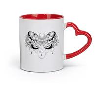 ceramics Personalised Mugs Beauty Butterfly Lily Flowers Abstract Natural Home （11oz/320ml） for Tea Coffee Hot Brew Red