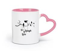 ceramics Personalised Mugs Live Love Laugh Positive Phrase Birds On The Branch （11oz/320ml） Ideal for Home & Office Use Pink