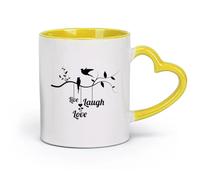 ceramics Personalised Mugs Live Love Laugh Positive Phrase Birds On The Branch （11oz/320ml） Ideal for Home & Office Use Yellow