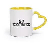 ceramics Porcelain Cup No Excuses Home Gymnastics Fitnesscenter Words Phrase Sports Motivational （11oz/320ml） for Home and Office Yellow