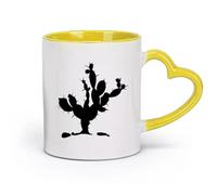 ceramics Porcelain Latte Tea Cup Cactus Desert Plant Floral Flower Home （11oz/320ml） Office, Home, Café, Dishwasher & Microwave Safe Yellow