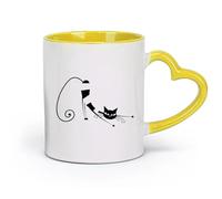 ceramics Porcelain Latte Tea Cup Cat Kitty Pets Abstract Animal The Best （11oz/320ml） Great for Home, Office, Cafes, Gift Ideas Yellow
